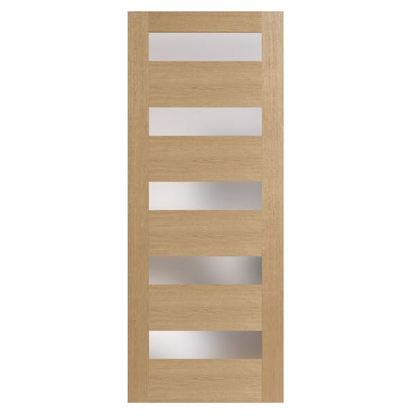 32 in. x 80 in. Right-Handed 5 Lite Satin Etch White Oak Veneer Single Prehung Interior Door