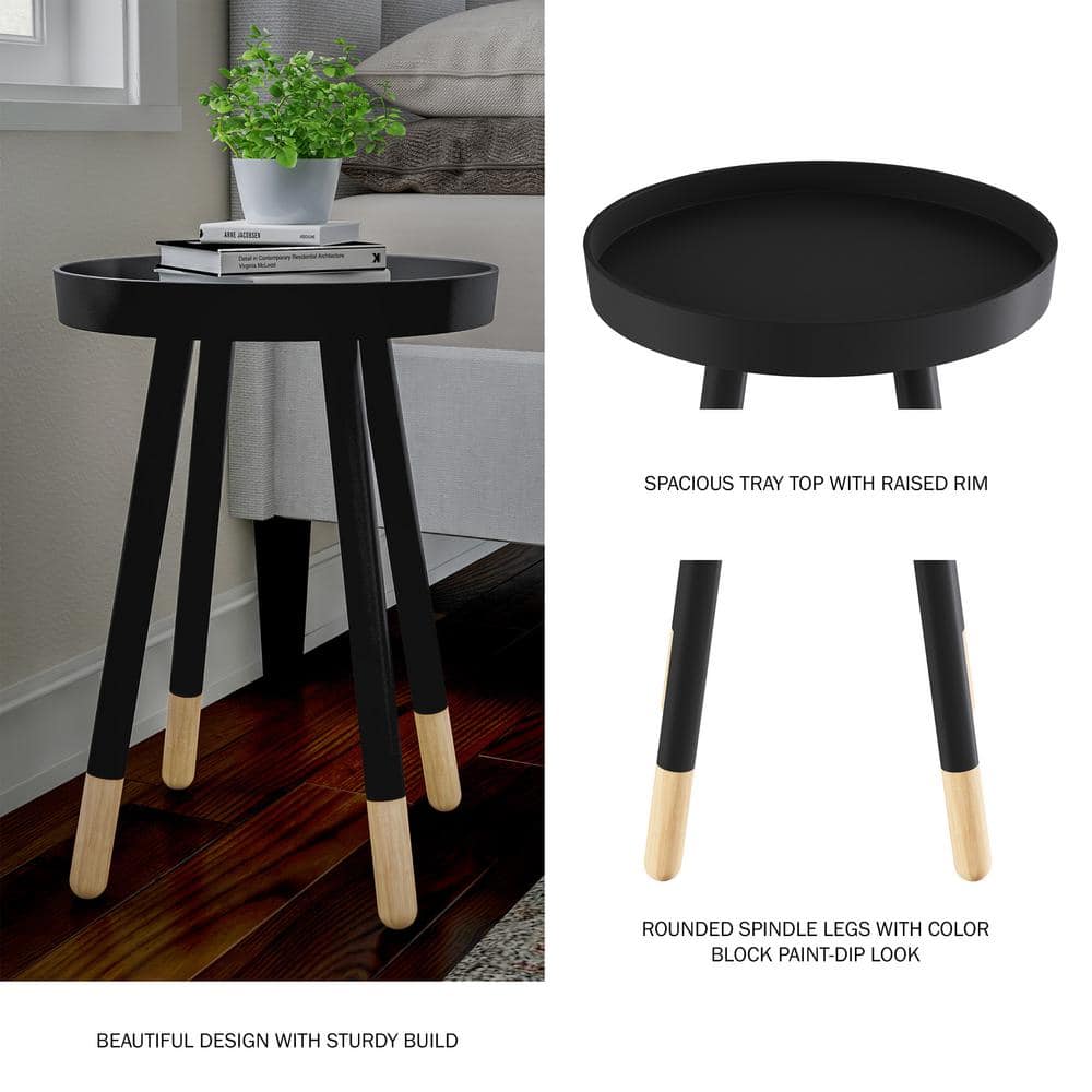 White Wooden Round Tray Top Color-Block Side Table - thumbnail 8