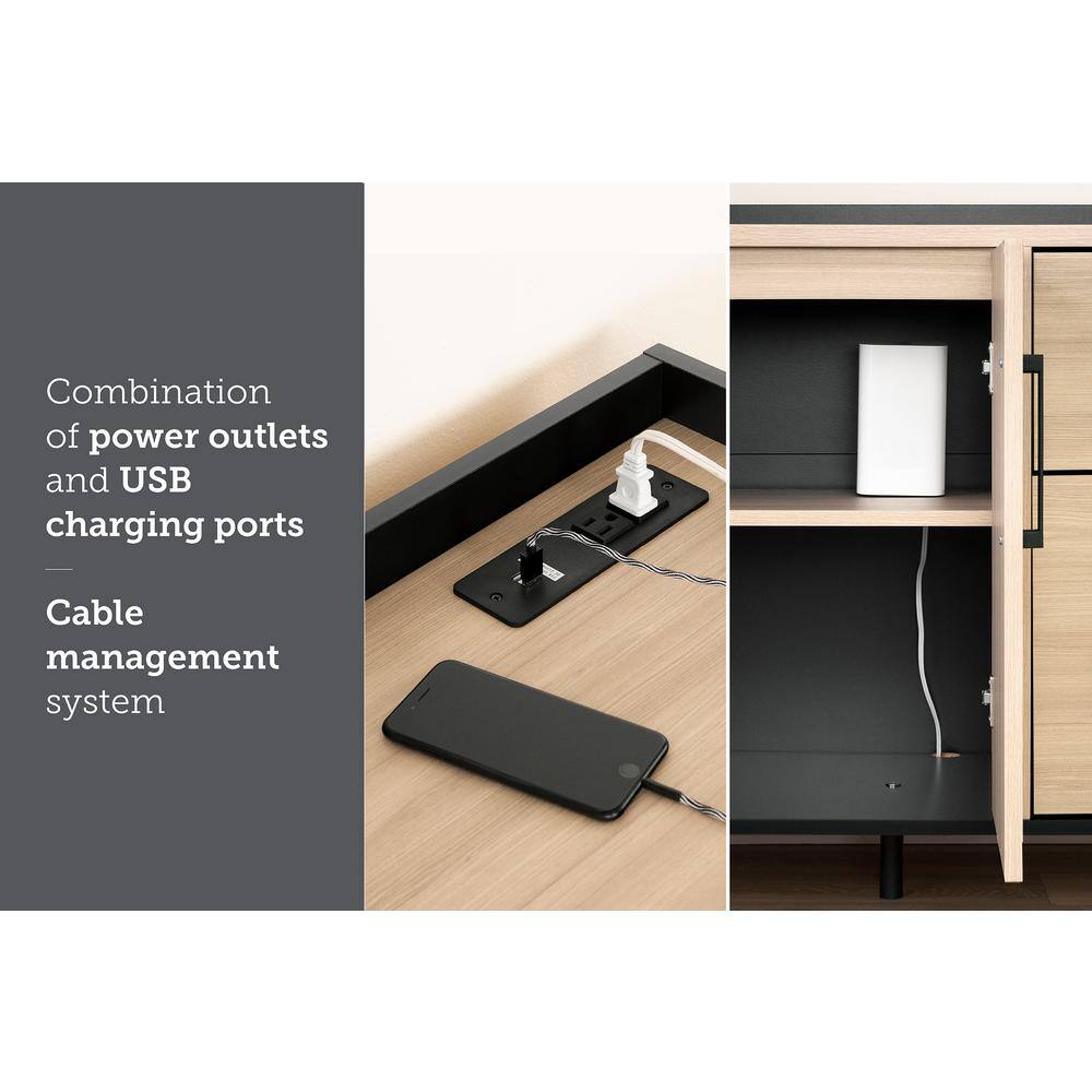 Soft Elm and Matte Black 2-Drawer Lockable Filing Credenza