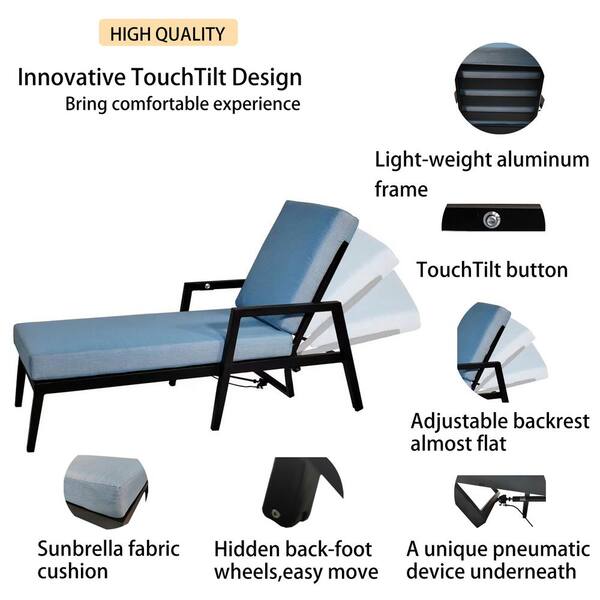 3 Piece Aluminum Outdoor Patio Furniture Chaise Lounge Set Pneumatic Adjustable Backrest with Blue Sunbrella Cushion MW18ODCL01 The Home Depot