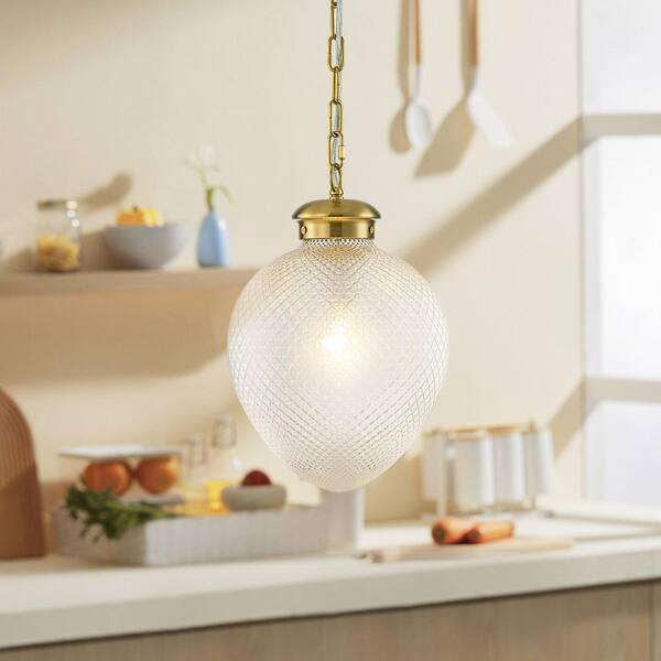 RRTYO Nikki 1-Light Modern Gold Textured Glass Globe Pendant Light