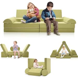 Kids Couch Sofa Green 10-Piece Composite Outdoor Couch with Cushion Guard Green Cushions