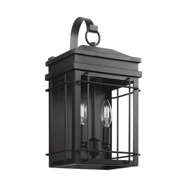 Hampton Bay Broward 17 in. 2-Light Black Outdoor Wall Light
