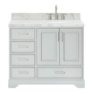 Stafford 43 in. W x 22 in. D x 36 in. H Right Single Sink Freestanding Bath Vanity in Grey with Carrara White Marble Top