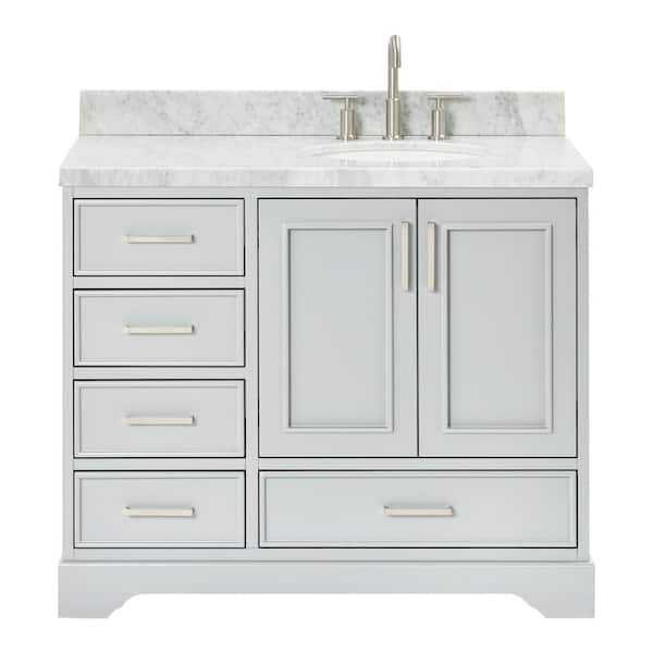 Stafford 42 in. W x 22 in. D x 36 in. H Right Single Sink Freestanding Bath Vanity in Gray with Carrara White Marble Top