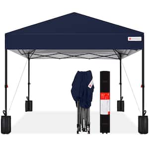 8 ft. x 8 ft. Navy Blue Pop Up Canopy w/1-Button Setup, Wheeled Case, 4 Weight Bags