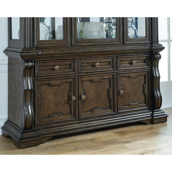 Maylee Traditional Dark Brown MDF 72 in Buffet with Adjustable Shelves and Drawers