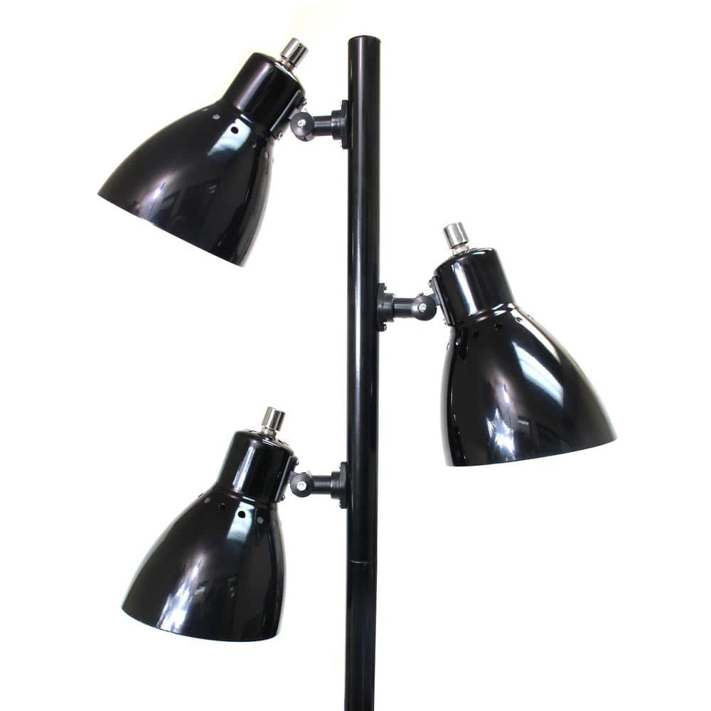 Modern Adjustable Triple-Light Floor Lamp in Black Metal