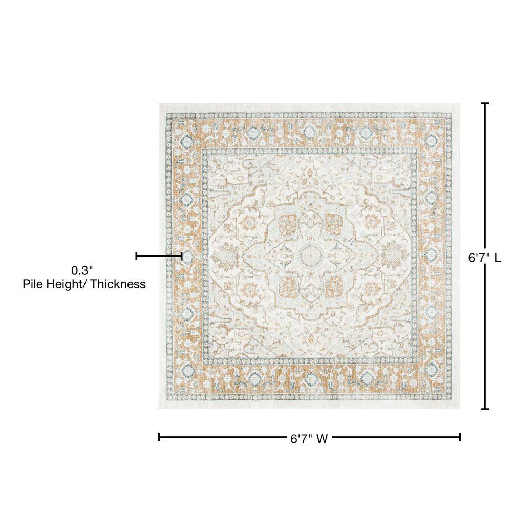 Isabella 6'7" Square Cream and Beige Synthetic Area Rug