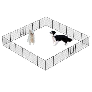 32 in. H Foldable 24 Panels Heavy-Duty Metal Portable Anti-Rust Exercise Dog Fence with Doors