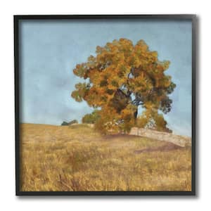 "Autumn Tree on Grassy Hill Country Landscape" by Alonzo Saunders Framed Country Wall Art Print 12 in. x 12 in.