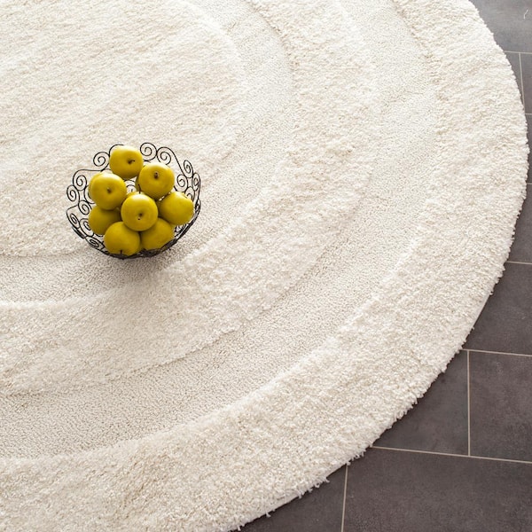 Florida Shag Cream 4 ft. x 4 ft. Round Border Area Rug