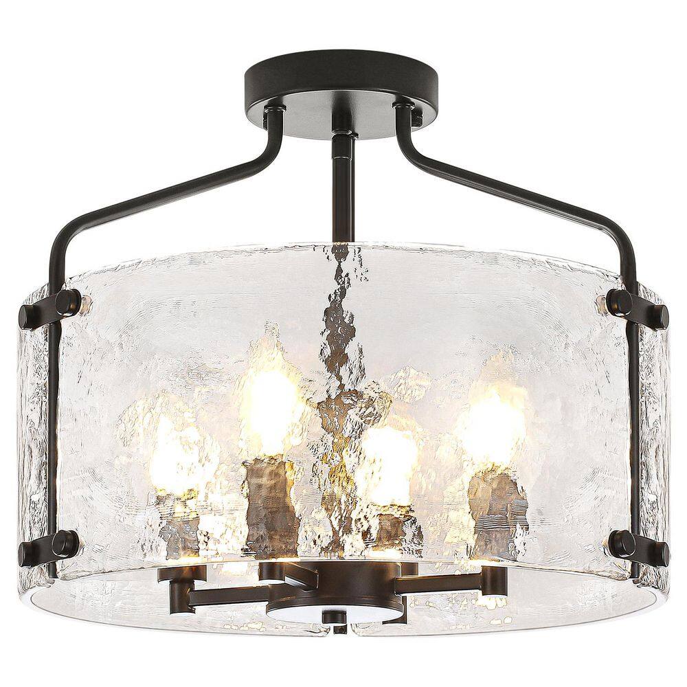 15.35 in. 4-Light Matte Black Modern Glass Drum Semi Flush Mount Ceiling Light Fixture For Dinning Room price history on PriceWatchPro