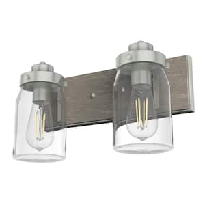 Devon Park 14.75 in. 2-Light Brushed Nickel Vanity-Light with Clear Glass Shades Bathroom Light