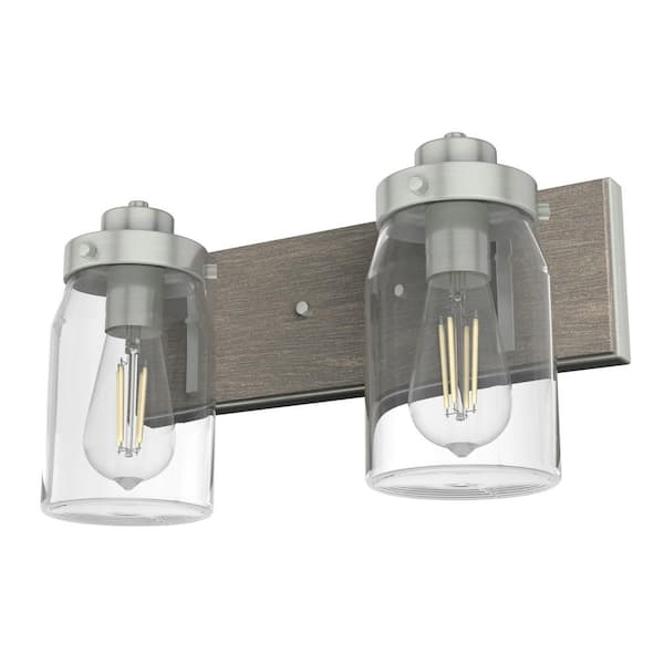 Hunter Devon Park 14.75 in. 2-Light Brushed Nickel Vanity-Light with Clear Glass Shades Bathroom Light