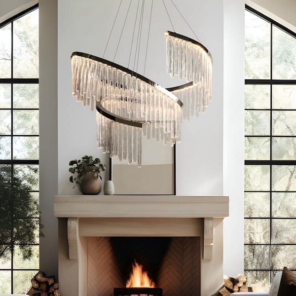 Uranutican 1-Light Integrated LED Plating Chrome Large Spiral Chandelier with Textured Glass Accents