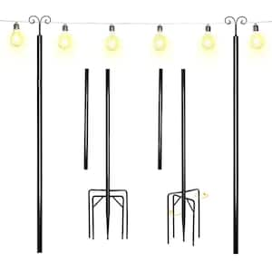 8 ft. Outdoor Garden Heavy Duty Metal String Light Poles Stand with Hooks Flagpole (2-Pack)