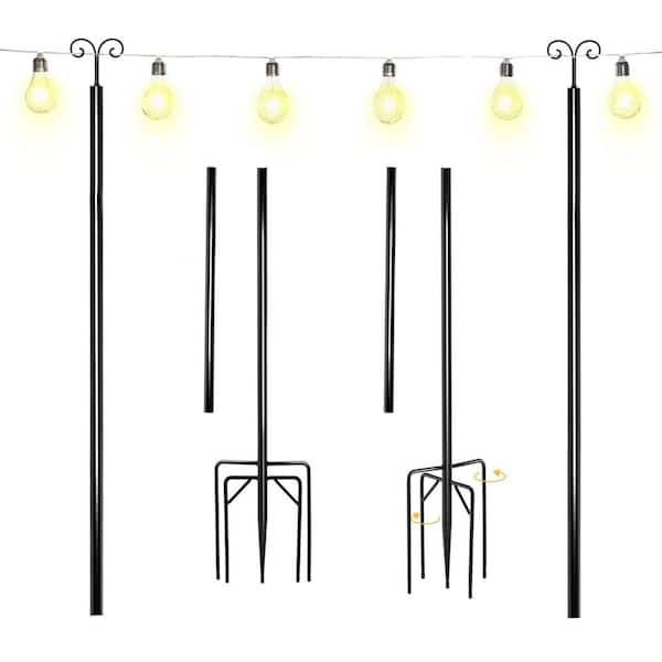 ATENGNES 8 ft. Outdoor Garden Heavy Duty Metal String Light Poles Stand with Hooks Flagpole (2-Pack)