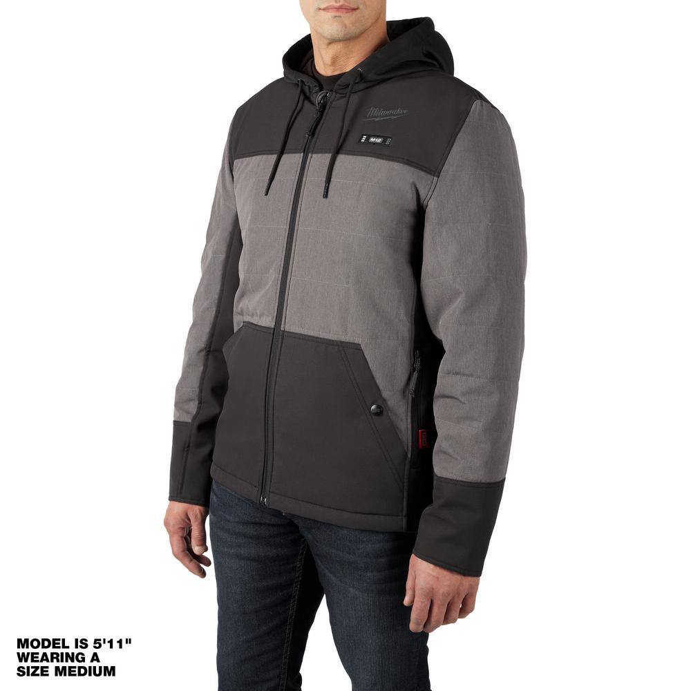Milwaukee Men's Medium M12 12V Lithium-Ion Cordless AXIS Gray Heated Jacket with (1) 3.0 Ah Battery and Charger -  205G-21M