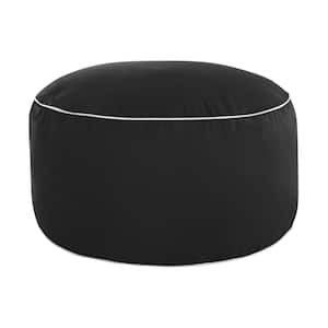 30 in. x 30 in. x 15 in. Sunbrella Canvas Black and Ivory Round Outdoor Bean Pouf