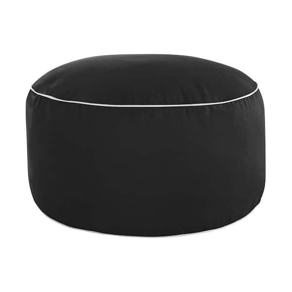 SORRA HOME 30 in. x 30 in. x 15 in. Sunbrella Canvas Black and Ivory Round Outdoor Bean Pouf