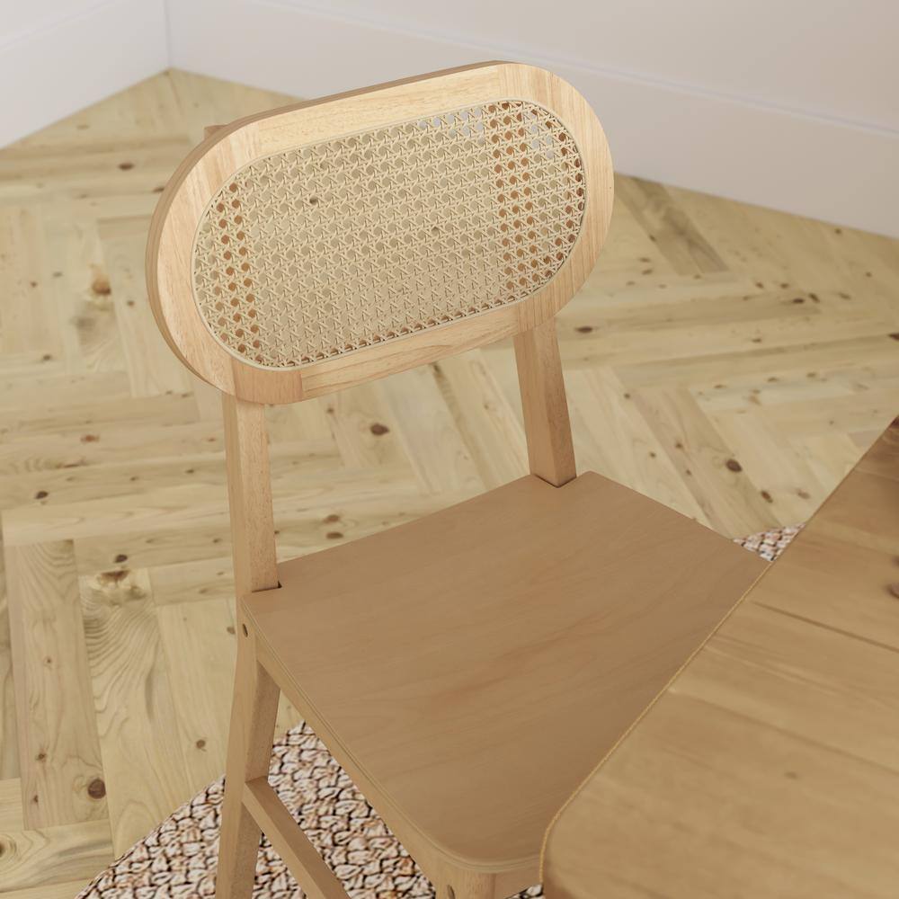 Natural Wood and Cane High Back Dining Chairs, Set of 2