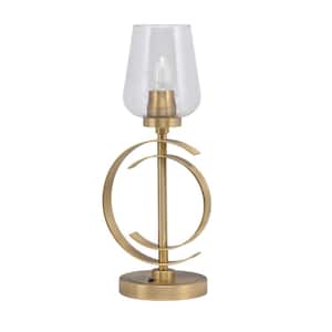 Delgado 17.5 in. New Age Brass Accent Table Lamp with Clear Bubble Glass Shade