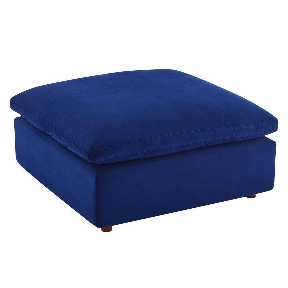 Luxurious Navy Performance Velvet Overstuffed Ottoman with Down Fill
