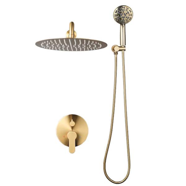 9-Spray Patterns with 1. 8GPM 12 in. Wall Mount Bathroom Rain Fixed Shower Head in Gold-12in.