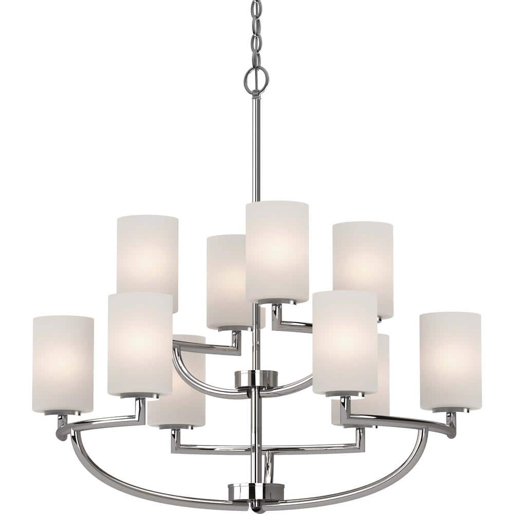 Sharyn Chrome 10-Light Pillar Candle Chandelier with Frosted Glass Shades