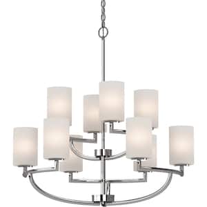 Sharyn 10-Light Chrome Chandelier with Etched White Cased Glass