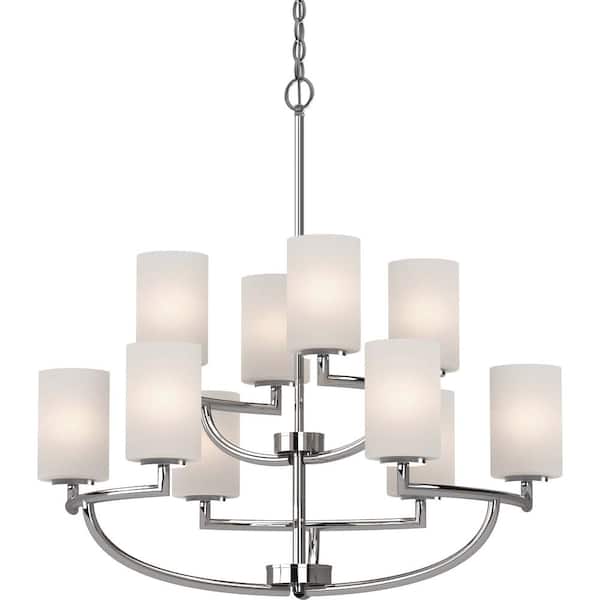 Volume Lighting Sharyn 10-Light Chrome Chandelier with Etched White Cased Glass