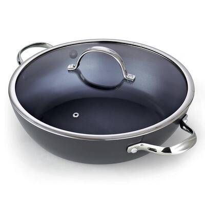 5 qt. Hard-Anodized Aluminum Nonstick Saute Pan in Black with Glass Lid