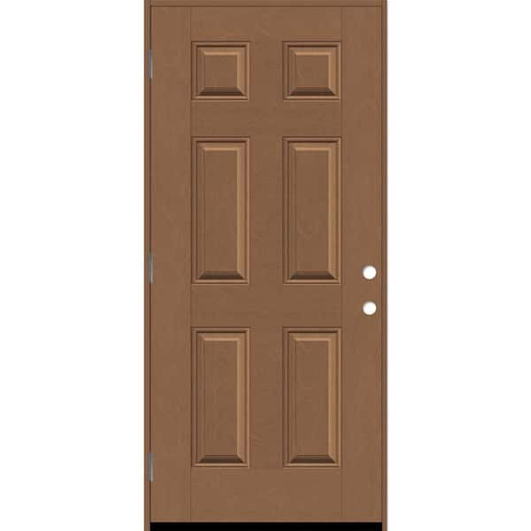 Steves & Sons Regency 36 in. x 80 in. 6 Panel RHOS AutumnWheat Stain Mahogany Fiberglass Prehung Front Door with 4-9/16 Jamb