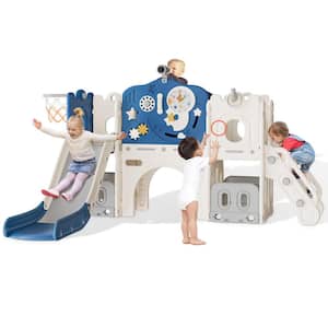 Aldo 7.3 ft. 12 in 1 Blue Gray Toddler Wave Slide, Astronaut Themed Baby Slide for Toddlers Aged 1-3, Toddler Playset