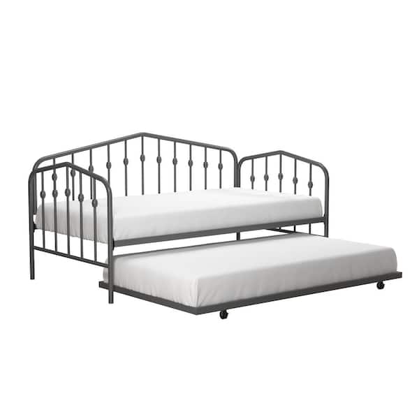 Novogratz Bushwick Gunmetal Gray Metal Twin Size Daybed and Trundle