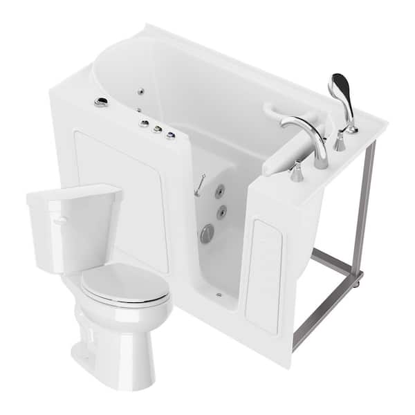 Universal 53 in. x 26 in. Right Drain Whirlpool Jetted Bathtub in White with Rounded Toilet and Soft Close Lid