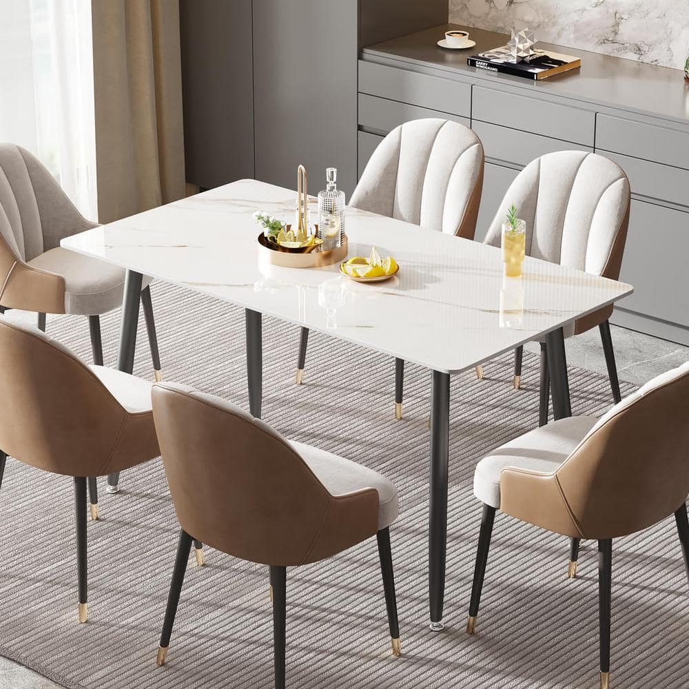 fiziti 62.99 in. Rectangle White Sintered Stone Tabletop Dining