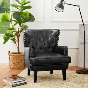 Mid-century Modern Black Leatherette Button-tufted Accent Arm Chair (Set of 2)