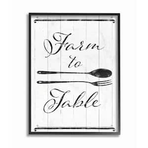 "Farm To Table Kitchen Silverware Wood Texture Word Design" by The Saturday Evening Post Framed Wall Art 14 in. x 11 in.
