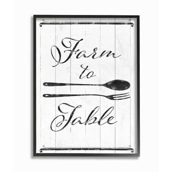 Stupell Industries "Farm To Table Kitchen Silverware Wood Texture Word Design" by The Saturday Evening Post Framed Wall Art 14 in. x 11 in.