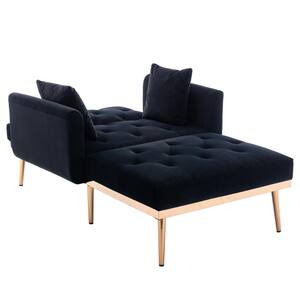 HOMEFUN Navy Modern Velvet Tufted Chaise Lounge Chair with Golden Metal ...