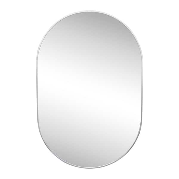 Milly 24 in. W x 36 in. H Medium Oval Metal Framed Wall Mirror, Nickel