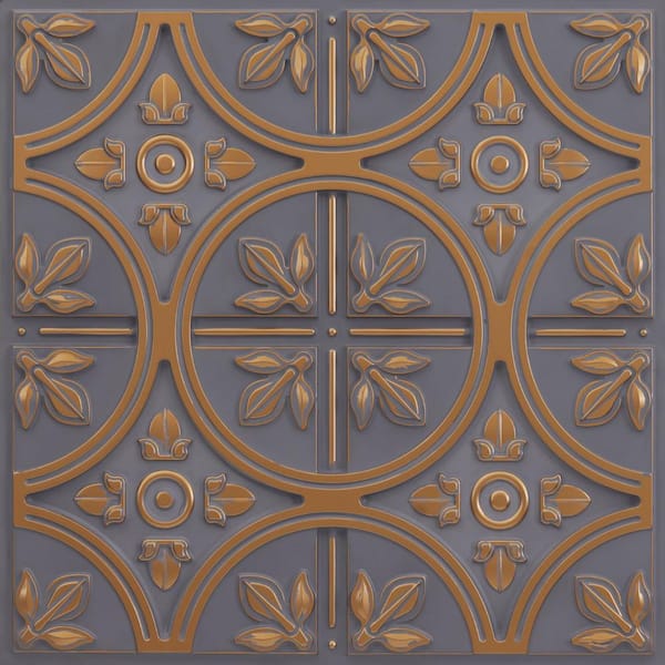 FROM PLAIN TO BEAUTIFUL IN HOURS Modern Fleur de Lis Royal Grey 2 ft. x 2 ft. PVC Lay-in Faux Tin Ceiling Tile (40 sq.ft./Case)