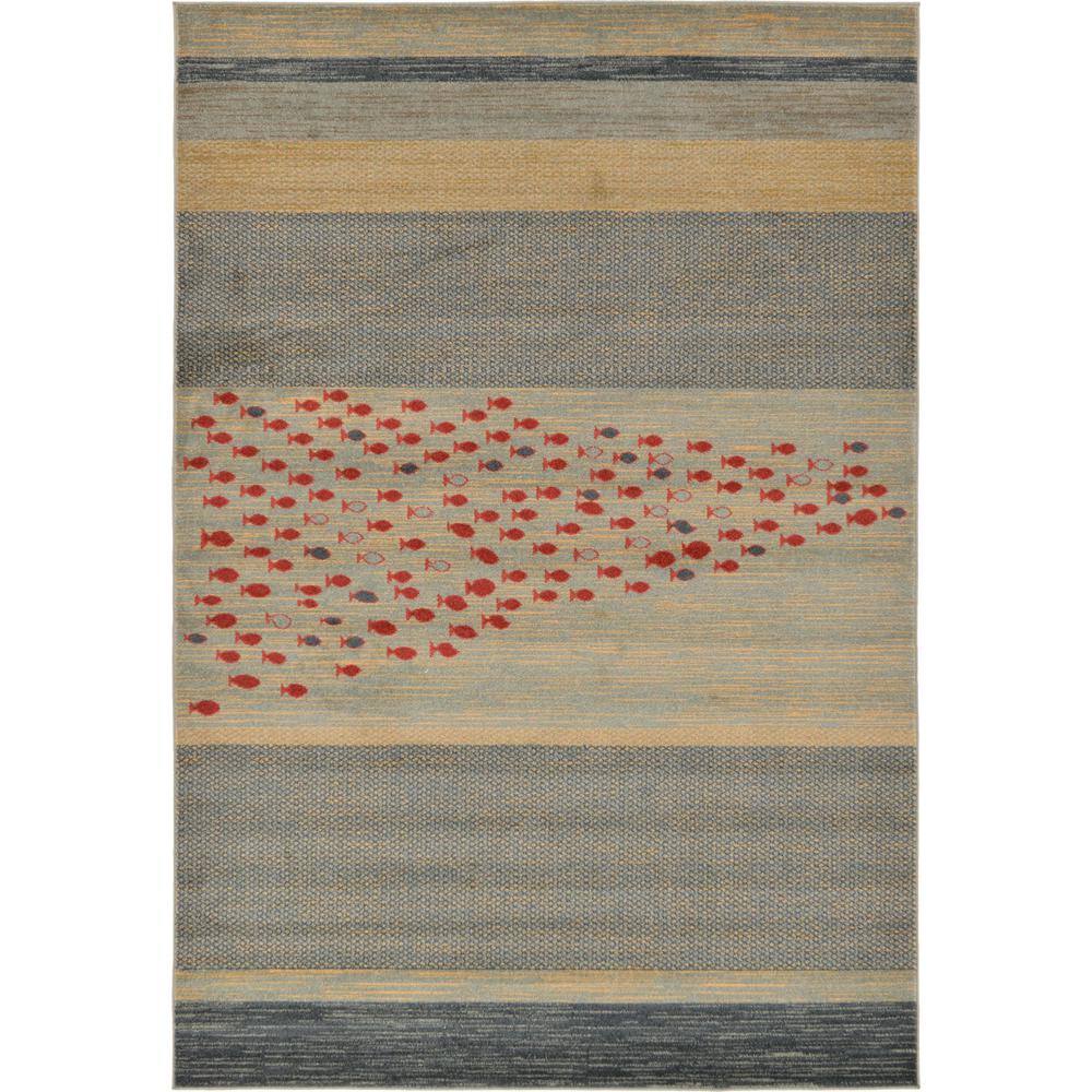 Blue and Beige Rectangular Stain-Resistant Kids Rug