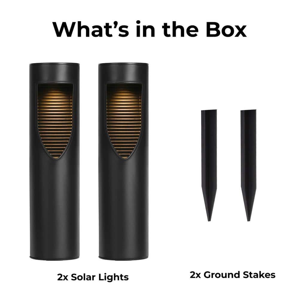 12.2" Black Solar LED Pathway Lights with Yellow Shade
