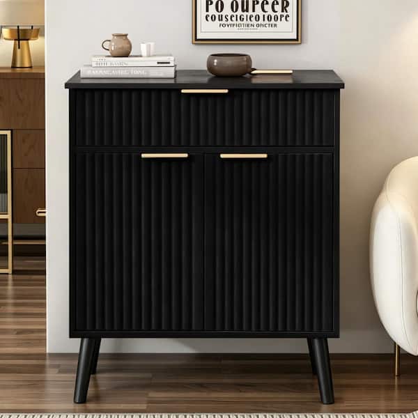 Black 33.07 in. Kitchen Storage Cabinet with 1 Drawers,2 Doors,Adjustable Shelves for Living Room, Kitchen, Entryway