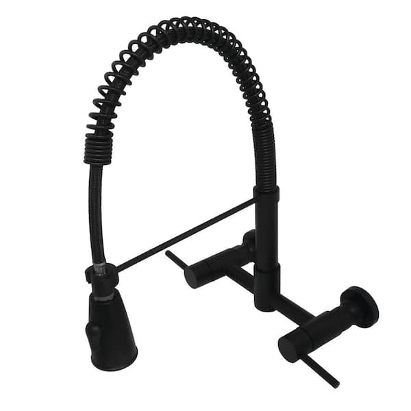 Concord 2-Handle Wall Mount Pull Down Sprayer Kitchen Faucet in Matte Black