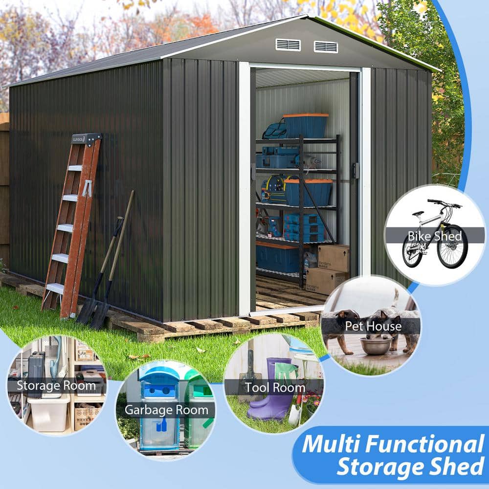 8' x 12' Gray Metal Garden Storage Shed with Windows