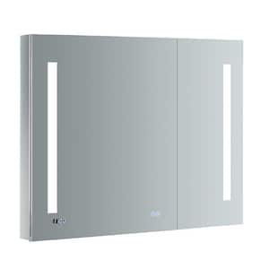 Tiempo 36 in. W x 30 in. H Recessed or Surface Mount Medicine Cabinet with LED Lighting and Mirror Defogger
